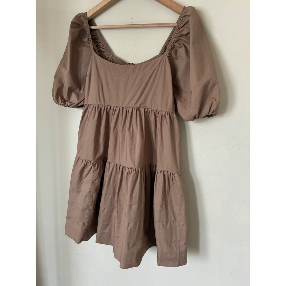 American Eagle Brown Fall Boho Tiered Puff Sleeve Babydoll Mini Dress M Cottage